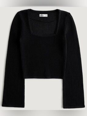 Hollister 100% Cotton Easy Crochet-Style Sweater Top - Black - XS X-Small